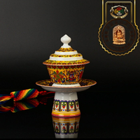 西藏紅吉祥八寶圖案陶瓷茶杯民族特色餐具高腳杯茶盞供上師用