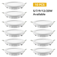 10PCS Warm White LED Downlight Recessed Ceiling Lamps Spot LED Lights 5W 7W 9W 12W 20W 180-265V for Kitchen Living Room Cabinets