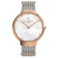 CHARRIOL 夏利豪 Slim系列鑽石珍珠母貝鋼索腕錶/玫瑰金 34mm