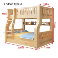 All Solid Wood Children's Safety Guardrail Bunk Bed Multi-Function Storage Double Drawer Bunk Bed Staggered Height Cabinet Bed