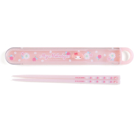小禮堂 美樂蒂 日製 塑膠筷 附盒 兒童筷 環保筷 筷子 16.5cm (粉 浮雕)