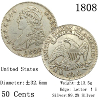 United States Of America 1808 Liberty 50 Cents Half Dollar USA 89.2% Silver Copy Coins Collection Commemorative Coin