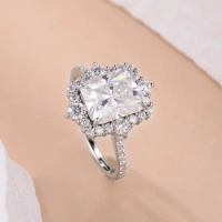 4ct Radiant Real Moissanite Diamond Ring Super Luxury 100% S925 Thick Sterling Elegant Emerald Cut Exquisite Craftsmanship