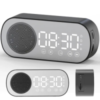 Digital Alarm Clock Bluetooth 5.0 Speaker LED Display Mirror Desk Alarm Clock with FM Radio Support TF Card Play Hands-Free Call