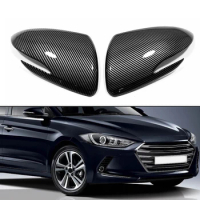 Car Rearview Turning Side Mirror Cover Trim For Hyundai Elantra I30 2016 -2019 Bright Black Carbon Fiber Style