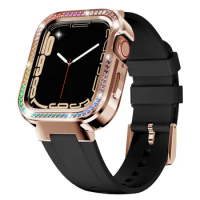Women luxury Bling Case + band for Apple Watch Strap 41mm 40mm Silicone Sport Bracelet for iWatch Series 8 7 6 5 4 SE Correa