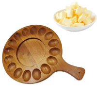 Thanksgiving Deviled Egg Platter Wood Tray With Handle Round Deviled Egg Tray Container 16 Holes Serving Tray Container