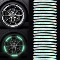 20pcs Car Wheel Hub Sticker High Reflective Stripe Tape Car Styling Decal Sticker Auto Moto Decor Decals Accessories Universal