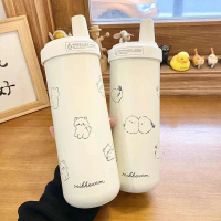 Cốc Giữ Nhiệt, Thiết Kế Hình Mèo Dễ Thương, Phong Cách Kawaii, Bình Nước Sữa Bong Bóng, Có Nắp Ống H