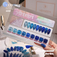 Vendeeni 9 Colors Blue Flash Broken Diamond Gel Nail Polish Semi Permanent Shiny Gel Lacquer Glitter UV LED Soak Off Gel Varnish