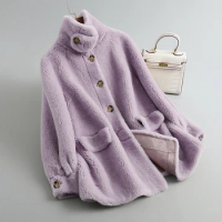Taro Mud Popo 2023 Autumn/Winter Grain Sheep Fleece Fur Coat for Women's Mid length Lamb Fur and Fur Integrated Coat