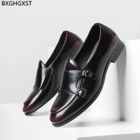 Loafers Dress Shoes Men Fashion Black Wedding Shoes for Men 2024 Double Monk Strap Leather Shoes Men Formal Chaussure De Homme
