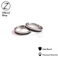 Zafa cincin titanium pria wanita hitam silver tipis anti karat - Black Silver 4mm Male