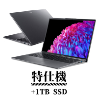 Acer 宏碁 Swift Go SFG16-72-56R3 16吋輕薄特仕筆電 (Ultra 5 125H/16G/512G+1TB/Win11/灰色)
