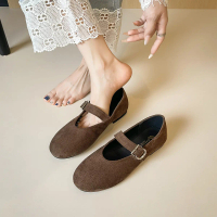 Weiwei Lady 502-18 Women's Mary Jane Flats with Buckle Strap Round Toe, Shallow Suede Flats for Wome