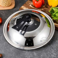 30/32/34/36cm Wok Pan Lids,Stainless Steel Pot Lid Pan Cover Thicken Visible Wok Lid Household Frying Pan Lid Cookware Parts