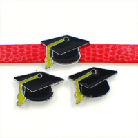 (20 , 50)PCS/lot 8MM Graduation Cap Slide Charms DIY Alloy Accessories Fit For 8mm Leather Wristband Keychains