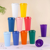 16oz/473ml Starbkss Matte Finish Reusable Mug Plastic Travel Coffee Cup To Go for Hot Drinking Bottl