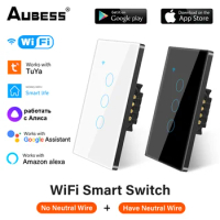 Aubess WiFi US Smart Switch 1/2/3/4 Gang Light Switch Wall Switch Tuya Smart Life APP Control Support Alexa Google Home