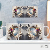 3D Butterfly Flower Print Mug Creative Coffee Cup 11OZ Ceramic Wall hole Water Milk Tea Cups Mugs 4 Designs