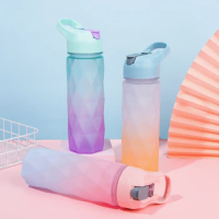 600 ml Portable Rainbow Gradient Water Bottle with Straw Sports Leakproof Drinking Cup Outdoor Travel Kettle Drink Water Jugs