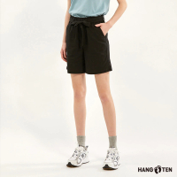 【Hang Ten】女裝-RELAXED FIT平紋可拆綁帶鬆緊短褲(黑)