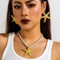 Exaggerated Boho Metal Big Starfish Star Pendant Choker Necklace Women Summer Punk White Chunky Chain Y2K Jewelry Accessories