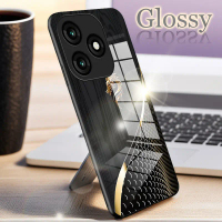 เคสโทรศัพท์สำหรับ Itel itel A70, หัวมังกรสีทองและลายไม้สีดำ, เคสกระจกมันวาวมีสไตล์, ฝาหลัง, รายการขอ