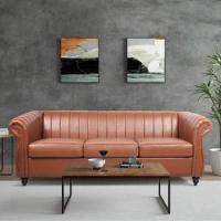 Chesterfield Sofa for Living Room, 3 Seater Sofa Couch Faux Leather Fabric Home Seating Couch Sofa