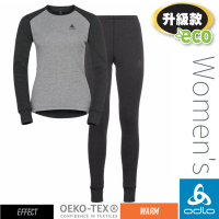 【ODLO】女 ECO 升級型_EFFECT 銀離子保暖型圓領上衣+衛生褲套裝組(196701 深灰麻花/灰麻花)