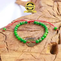 Rizacraft Gelang Koin Batu Alam Giok Hijau Asli Cina China Tali Merah Akik Alam Natural Kualitas Ter