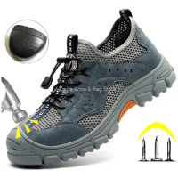 Mesh Construction Breathable Safety Shoes Men Steel Toe Sneaker Anti-stab Anti-smash Work Shoes Male Work Safety Boots Man Boots