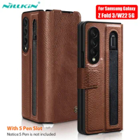 NILLKIN for Samsung Galaxy Z Fold 3 Case Aoge Full Cover Luxury Leather Kickstand Case With Stylus S-Pen Pocket For Z Fold 3