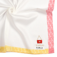 【FURLA 芙拉】刺繡LOGO包包撞色邊框純綿帕巾(白色)