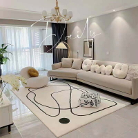 仿羊絨地毯加厚黑白現代客廳簡約地毯地墊可水洗臥室地毯床邊毯