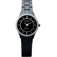 SKAGEN 超薄陶瓷晶鑽時尚腕錶-黑 347SBXBC