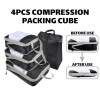 NEW ARRIVALS 4PCS Compression Packing Cube Set Portable Travel Storage Bag Luggage Suitcase Organize