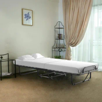 Folding bed and adult mattress, with memory sponge mattress and metal frame with wheels, foldable portable guest bed