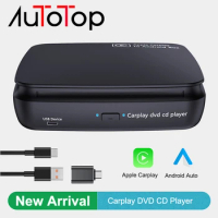 AUTOTOP Android 13 Portable USB 2.0 Carplay DVD CD Player For Original Car Radio Multimedia Player Dish Box External Stereo