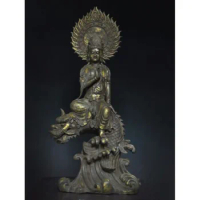 38”bronze gilt Kwan-Yin GuanYin goddess tara Arowana Dragon fish Buddha Statue 95CM
