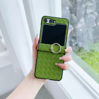 Woven Leather Ring Fall Prevention Phone Case for Samsung Galaxy Z Flip 5 4 3 Flip5 Flip4 Flip3 5G Shockproof Cover