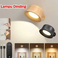 【COD】Lampu Dinding 360° Bola Magnetik Putar LED Sconces USB Dapat Lampu Samping Tempat Tidur LED Lam