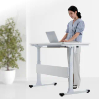 【E-home】Snow踏雪手動升降雙線孔多功能桌-寬120cm 白色(書桌 工作桌 升降桌)