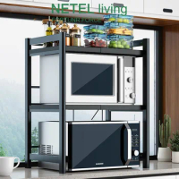 NETEL Oven Rack Kitchen Organizer Accessories Expandable Carbon Steel Microwave Shelf 1-2 Tier