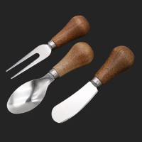 New Wood Handle Butter Knife Jam Butter Spatula Cheese Cutter Bread Cheese Butter Knife Spoon And Fork Set Kitchen Cheese Tool