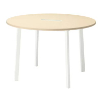 MITTZON 會議桌, 圓形 實木貼皮, 樺木/白色