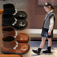 女童公主皮靴韓版時尚襪子鞋短靴秋季新款百搭洋氣中大童單靴