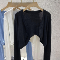 ＜1220＞  Áo Dệt Kim Áo Cardigan Mẫu Ngắn Màu Trắng Mẫu Mỏng Màu Đen Mặc Ngoài Chống Nắng Đầu Xuân Màu