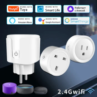 Tuya Smart Socket Power Monitor EU US UK Wifi Smart Plug Smart Life Wifi Plug Timing Smart Home Voice Control For Alexa Yandex