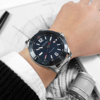 【Tommy Hilfiger】大刻度 運動風 休閒都會 礦石強化玻璃 日期 不鏽鋼手錶 藍色 46mm(1791994)